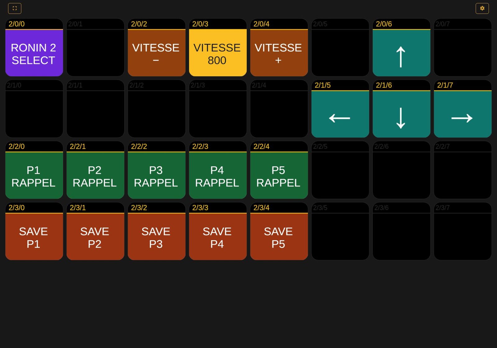 Configuration Companion avec sélection R1/R2, flèches et cinq positions